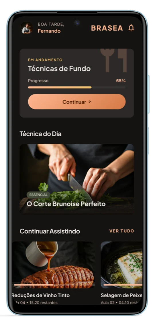 Tela inicial do app Brasea no mockup do celular